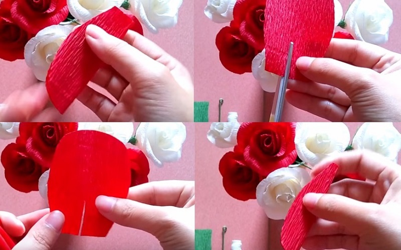 Cắt giấy thành hình cánh hoa và dán chồng lên nhau