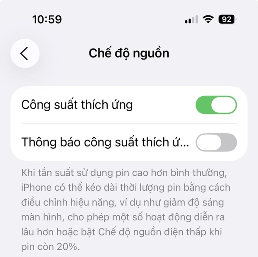 Bật “Chế độ Công suất Thích ứng” (Adaptive Power Mode)