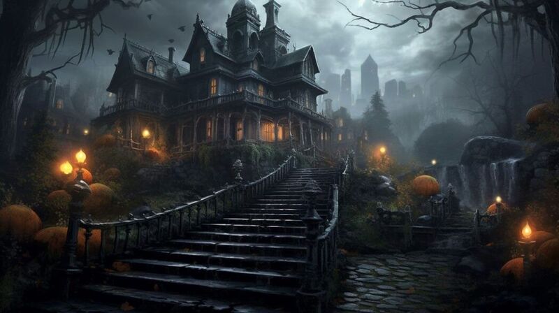 Hình ảnh nhà ma Halloween kinh dị nhất 2025