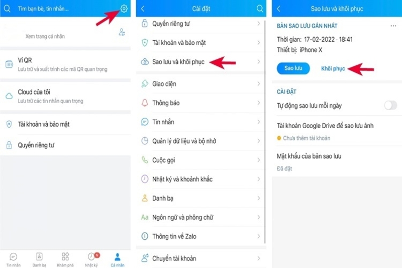 Khôi phục từ bản sao lưu cũ