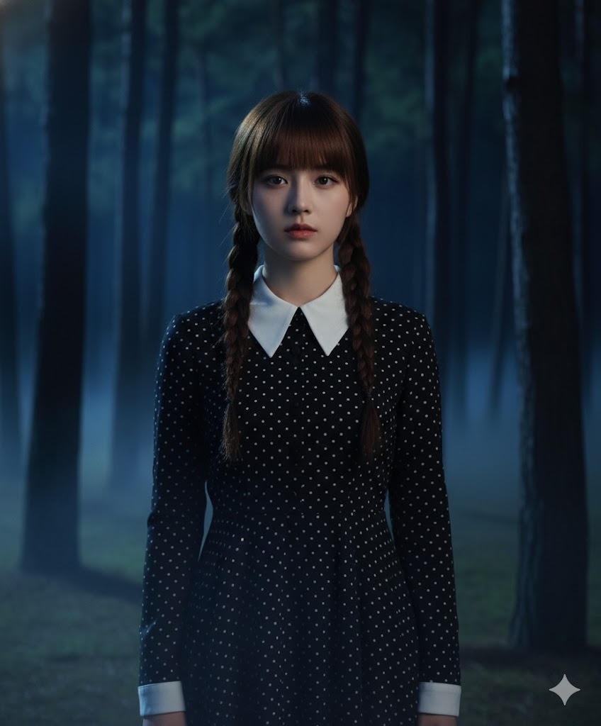 Prompt “Wednesday Addams” – Cô gái u tối giữa rừng thông