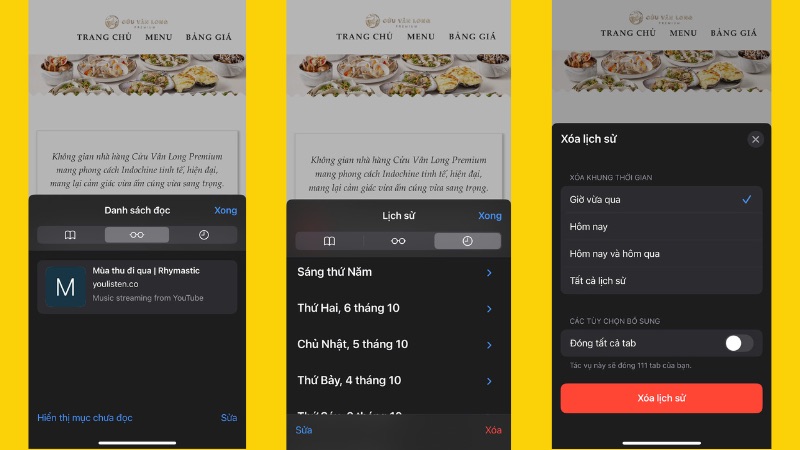 Cách xoá dữ liệu duyệt web theo mốc thời gian cụ thể trên iPhone