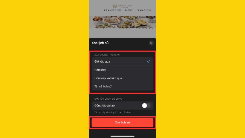 Cách xoá dữ liệu duyệt web theo mốc thời gian cụ thể trên iPhone