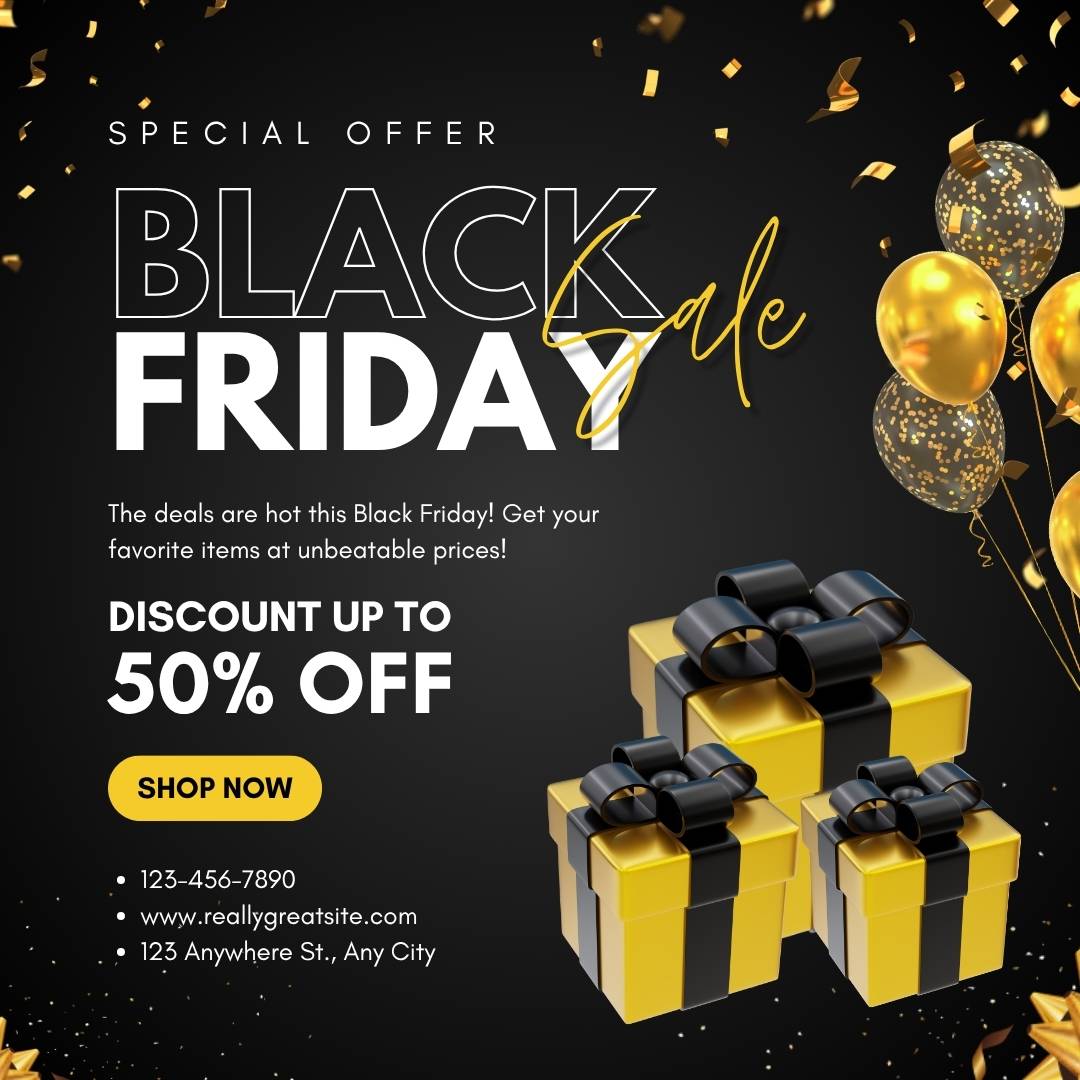 Black Gold Modern Black Friday Sale Square Facebook Post