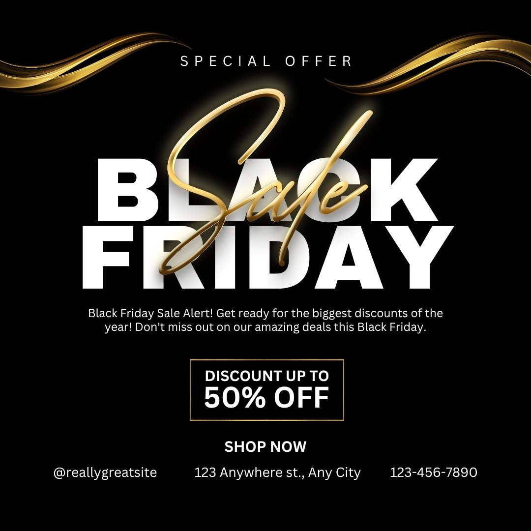 Black White Gold Simple Black Friday Sale Facebook Post Square