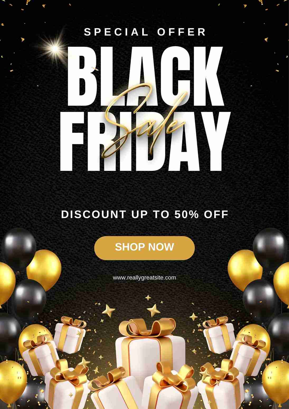 Black and Gold Modern Online Sale Black Friday Poster