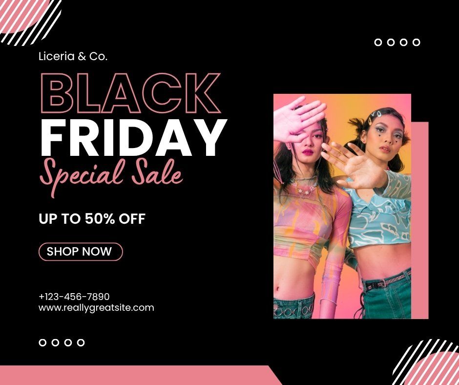 Pink Black and White Modern Black Friday Sale Facebook Post