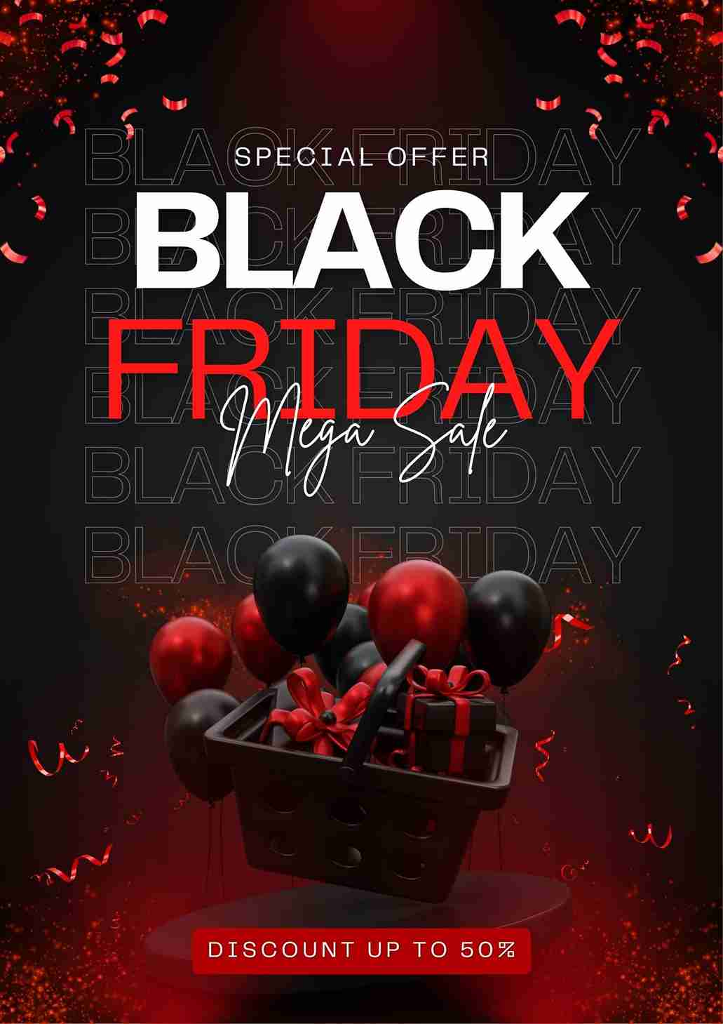 Red Black and White Modern Black Friday Mega Sale Poster