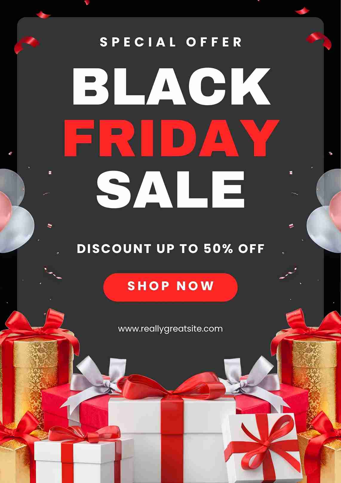 Red and White Modern Online Sale Black Friday Poster