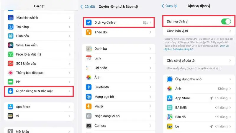 Truy cập Cài đặt → Quyền riêng tư & Bảo mật