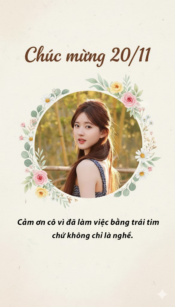 Prompt 5 – Ghép mặt cô giáo vào thiệp trang trọng