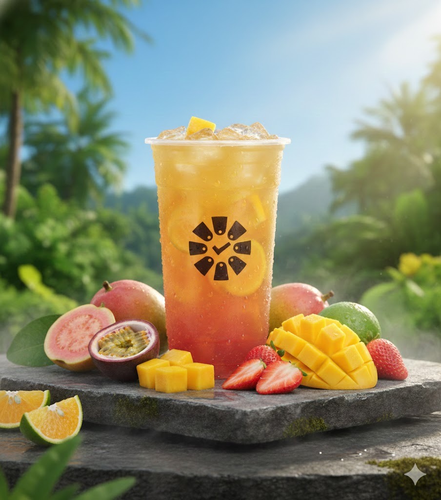 Prompt quảng cáo trà nhiệt đới