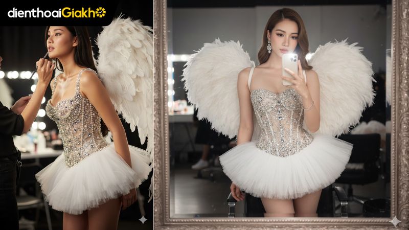Prompt câu lệnh tạo ảnh thiên thần Victoria Secret hậu trường