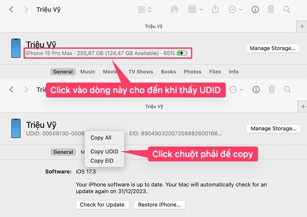 Lấy UDID bằng Finder (máy Mac)
