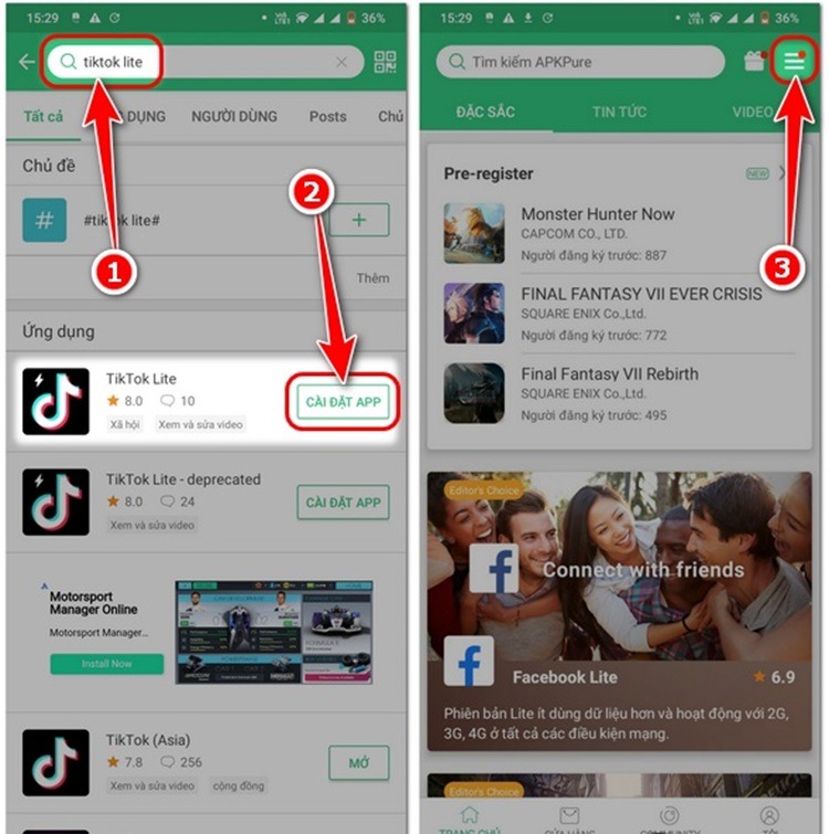 Tìm kiếm TikTok Lite và tải file APK