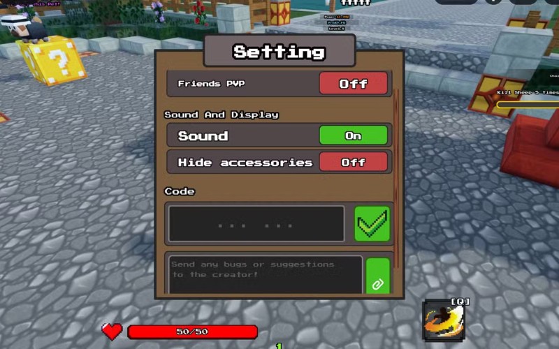 dán hoặc nhập mã code Slasher Blade Loot vào ô trống và nhấp tick xanh