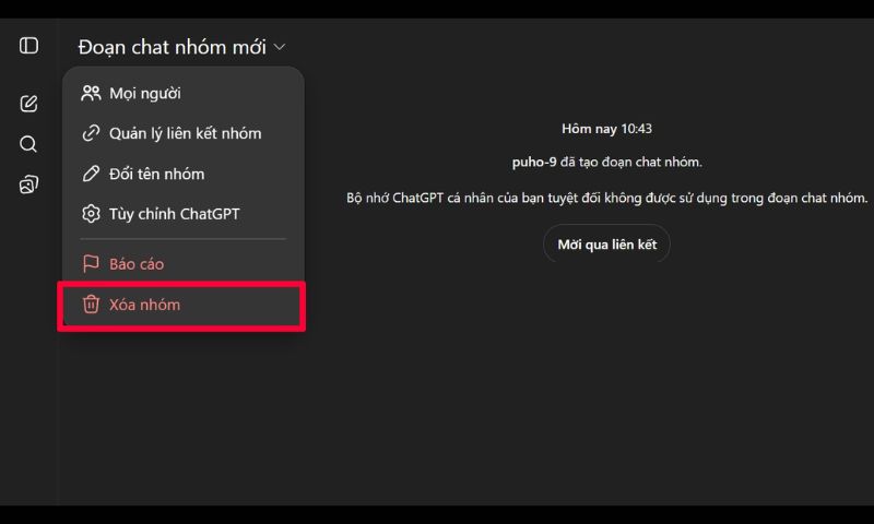 Làm thế nào để xóa đoạn chat nhóm trong ChatGPT?