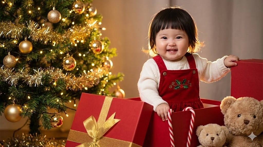 Prompt bé chơi với quả cầu tuyết