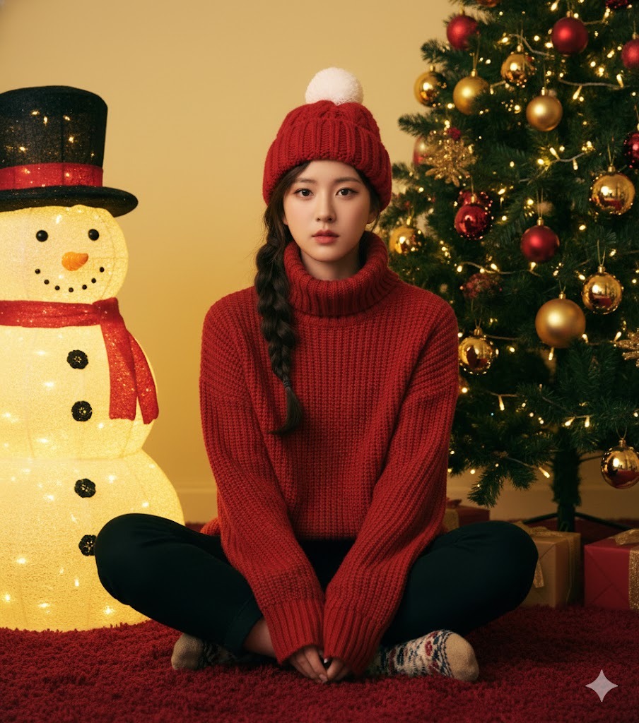 Prompt mặc đồ đỏ – trắng chụp với tháp quà