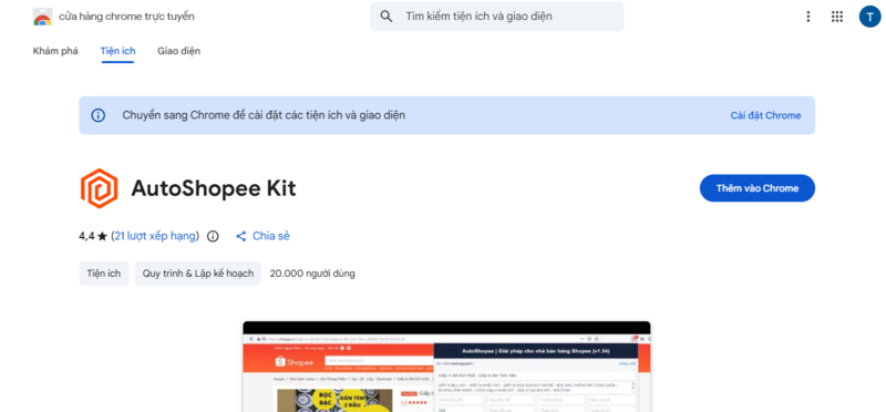 Dùng tiện ích Auto Shopee trên trình duyệt