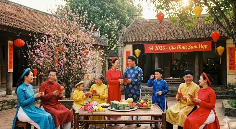 tạo Background Tết 2026 gia đình sum họp