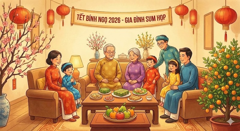 tạo Background Tết 2026 gia đình sum họp