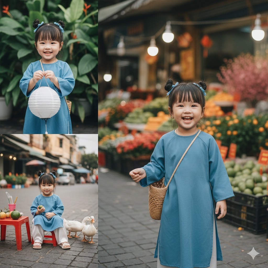 Prompt Em bé dạo chợ Tết