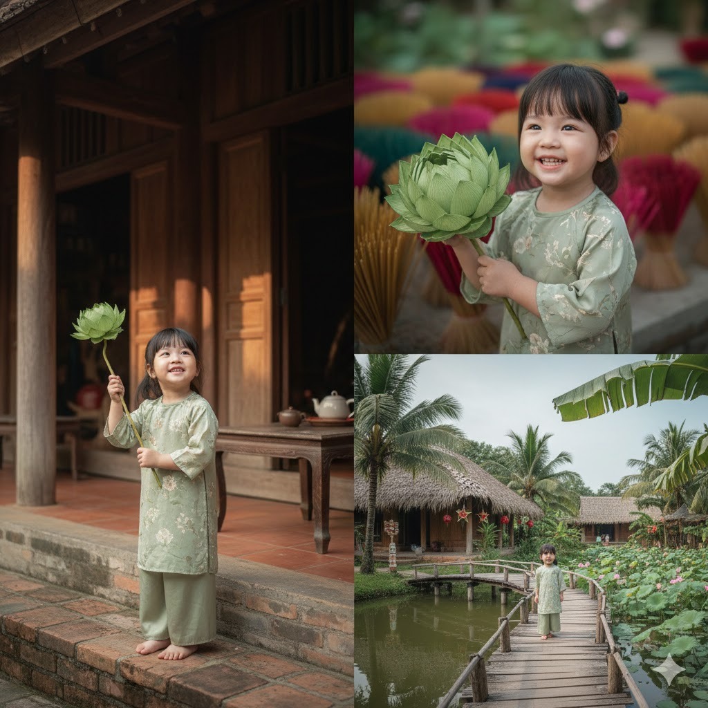 Prompt em bé đi chùa ngoại cảnh