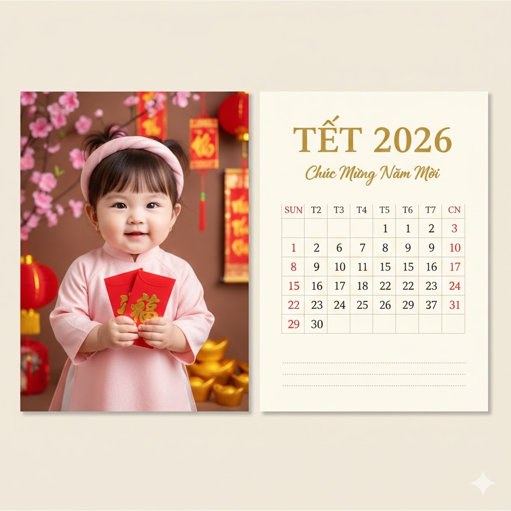 Prompt em bé trên lịch tết