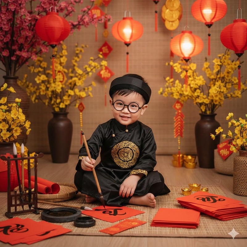 Bé trai “ông đồ nhí” viết thư pháp