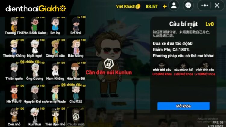 cách lấy nhân vật câu bí mật