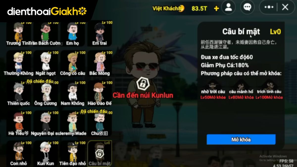 cách lấy nhân vật câu bí mật