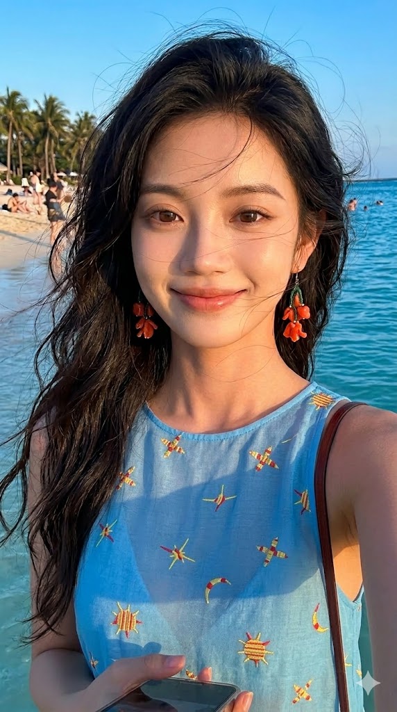 Nàng selfie trên bãi biển