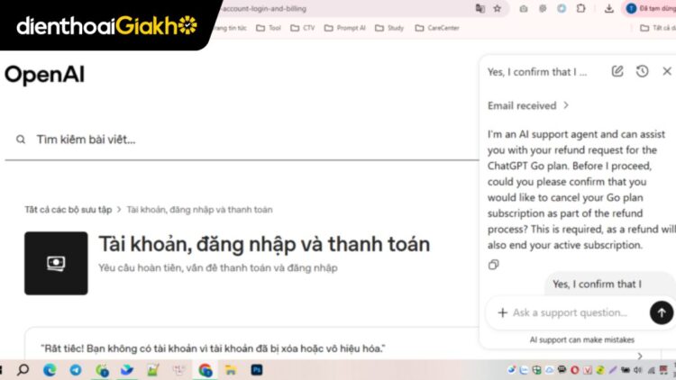 Cách hoàn tiền gói ChatGPT
